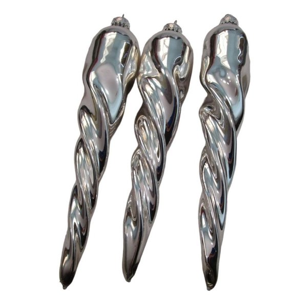 Vintage Silver Mercury Style Glass Chubby Icicle Finial Vintage G&D Three EUC - Picture 4 of 15